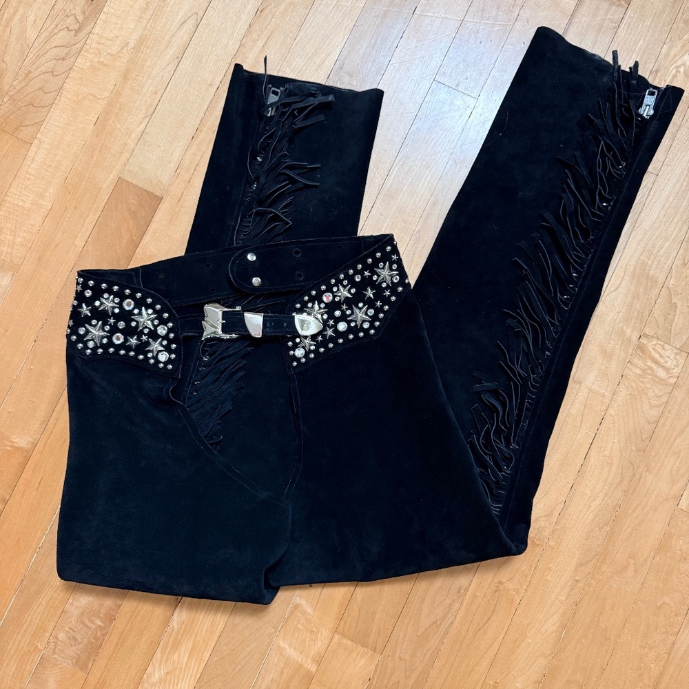 ⚡️ Sale Vintage Luxury Black Leather Suede Chaps Kathrine Baumann Western Small